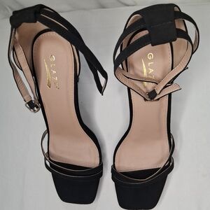 Glaze Elegant Black Strappy Heels